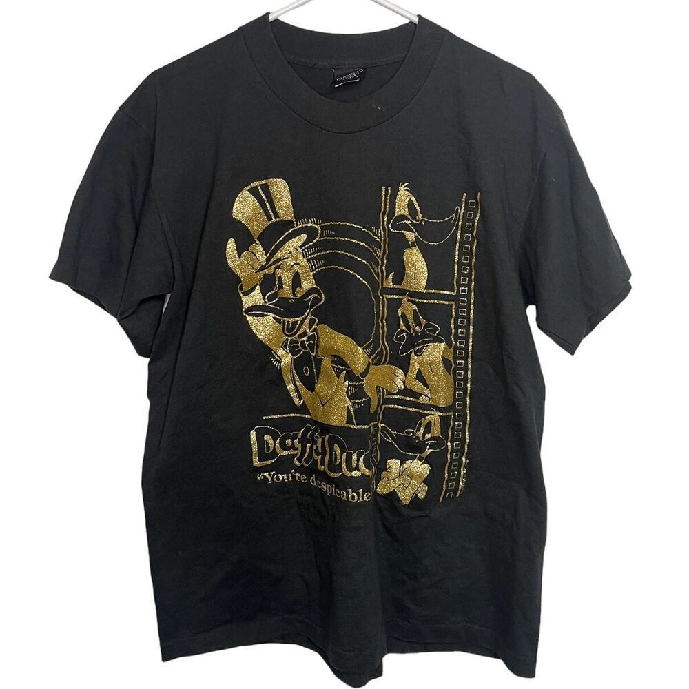 Vintage 80s Single Stitch Daffy Duck Glitter Graphic Shirt‎ Size M
